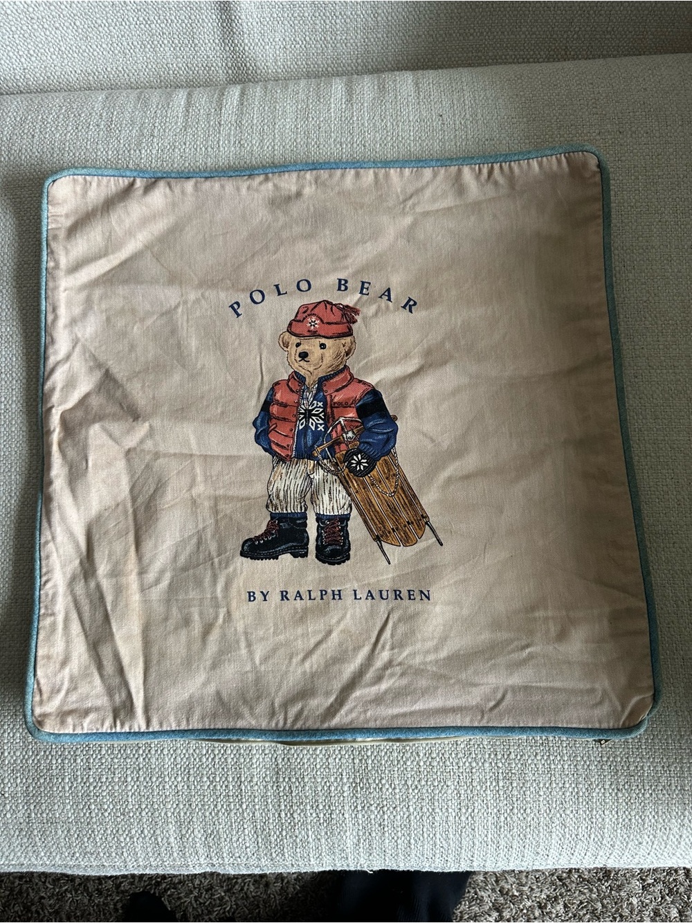 Vintage Ralph Lauren Polo Bear "Sledding Bear" Decorative Pillow Sham